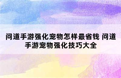 问道手游强化宠物怎样最省钱 问道手游宠物强化技巧大全